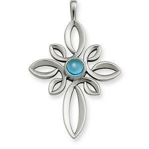 Cross pendant with Blue topaz